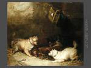 Hunde Vor Einem Vogelkafig by George Armfield
