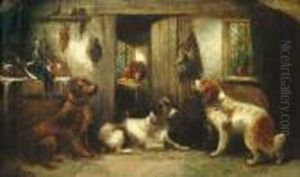 Perros Esperando El Amo
 Oleo Sobre Tela Reentelado