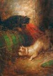 Terriers Ratting
 Oleo Sobre Tabla by George Armfield