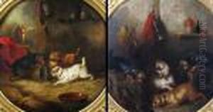 Armfield, British, -,pair Of Circular Paintings Of Terriers, Oil On Canvasl1xx2 by George Armfield