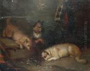 Dogs Ratting In A Barn. by George Armfield