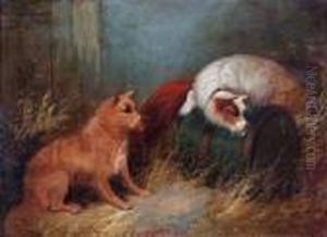 Two Terriers In A Stable by George Armfield