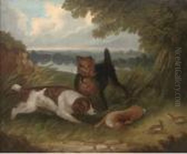 A Terrier And Spaniel With A Hare - view 1