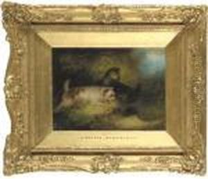 Spaniels Startling A Duck Into Flight by George Armfield