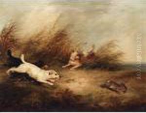 Three Terriers Hunting A Rabbit by George Armfield