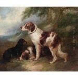 Three Spaniels In A Landscape by George Armfield