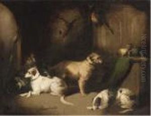 Hounds And Terriers In A Baronial Hall by George Armfield