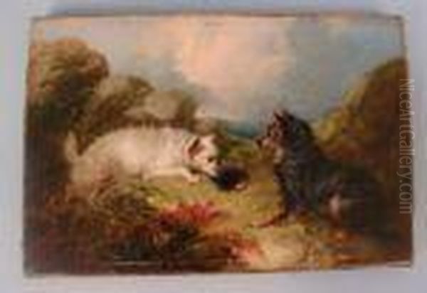 Two Terriers At A Rabbit Hole - view 1