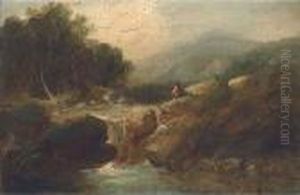 An Angler In A River Landscape by George Armfield