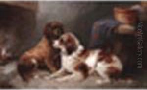 By Thewarmth Of The Fire Signed, Oil On Copper 8 X 13in by George Armfield