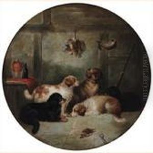 Gun Dogs In An Interior by George Armfield