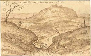 View of Mont Henri, with an artist sketching to the left