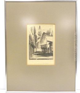 Showing Medieval Street With Gothic Church Spire by John Taylor Arms