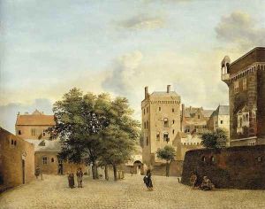 View of a Small Town Square c. 1660 by Jan Van Der Heyden