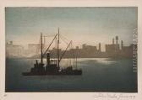 Evening, East River, New York - view 1