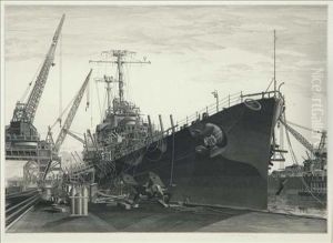 U.s.s. Columbia Under Construction At The New York Shipbuilding Corporation, Camden, N.j by John Taylor Arms