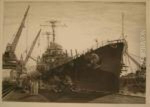 U.s.s. Columbia Under Construction At New York Shipbuildingcorporation, Camden, Nj by John Taylor Arms