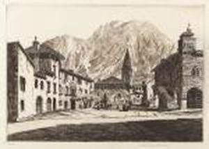 Church With Buildings And Mountains