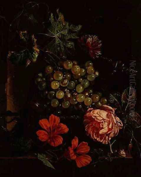 Grapes and flowers with beetle, snail and lizard - view 1