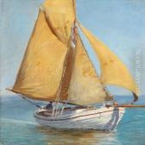 Seascape With A Sailing Boat by Vilhelm Karl Ferd. Arnesen