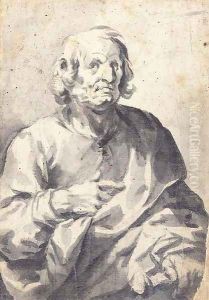 A man in a cloak, half-length, gesturing to the right