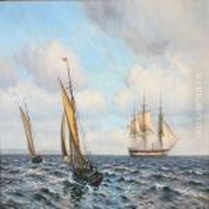 Seascape With The Frigate Jylland And Sailing Ships In Thegreat Sound