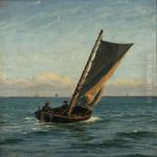 Seascape With Two Fishermen In A Sailing Boat - view 1