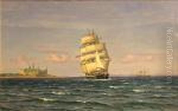 Ships Sailing Past Kronborg Castle,denmark - view 1