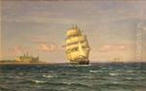 Ships Sailing Past Kronborg Castle,denmark by Vilhelm Karl Ferd. Arnesen