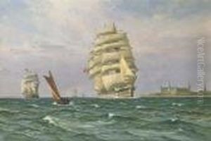 A Danish Windjammer In The Sound Off Kronborg Castle by Vilhelm Karl Ferd. Arnesen