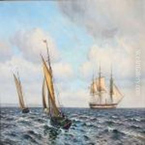 Seascape With Thefrigate Jylland And Sailing Boats In The Great Sound