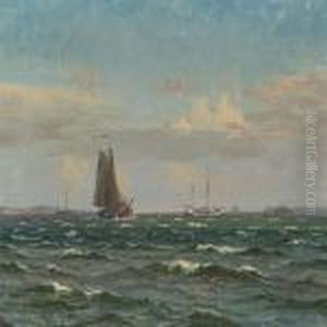 Coastal Scenery With Ships At The Sea by Vilhelm Karl Ferd. Arnesen
