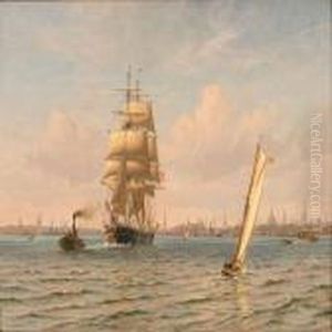 A Tugboat Pulls A Sail Ship Out Of Copenhagen Harbour by Vilhelm Karl Ferd. Arnesen
