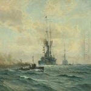Seascape With Warships by Vilhelm Karl Ferd. Arnesen