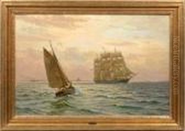 Dreimaster Und Fischerboot Vor Der Danischen Kuste - view 1