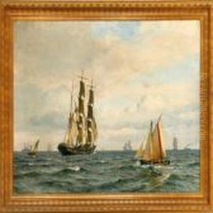 A Danish Marine With Lively Trafic In The Sound
