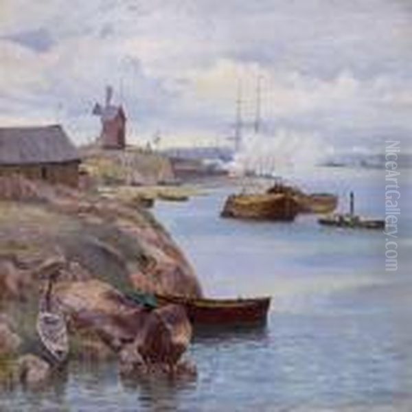 Coastal Scenery Withships, Presumeably From Norway - view 1