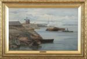 Arnesen: Boats At The Shore. Probably Sweden. Signed Vilh. Arnesen by Vilhelm Karl Ferd. Arnesen