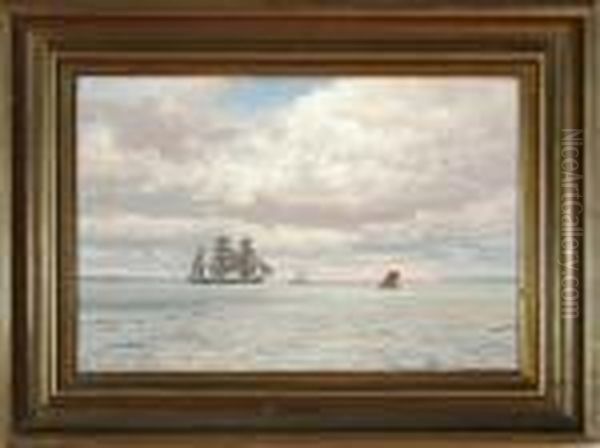 A Marine With A Barque And Other Sailing Ships By Sunset - view 1