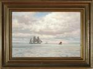 A Marine With A Barque And Other Sailing Ships By Sunset by Vilhelm Karl Ferd. Arnesen