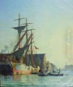 An American Ship In Copenhagen by Vilhelm Karl Ferd. Arnesen