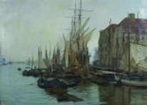 Ships In Harbour, Copenhagen by Vilhelm Karl Ferd. Arnesen