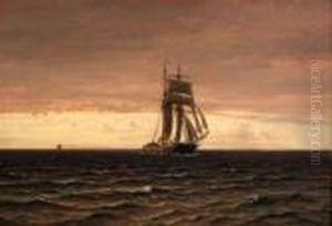 A Topsail Schooner At Dusk by Vilhelm Karl Ferd. Arnesen