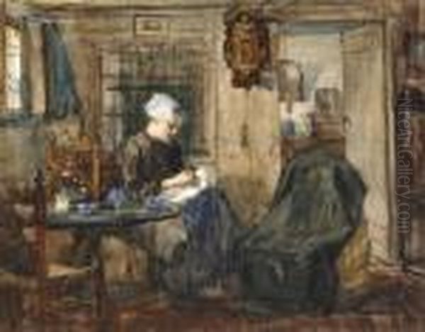 Seated Lady With Sewing Utensils - view 1