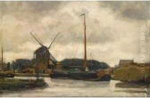 Barges On The River Vliet, The Hague by Floris Arntzenius
