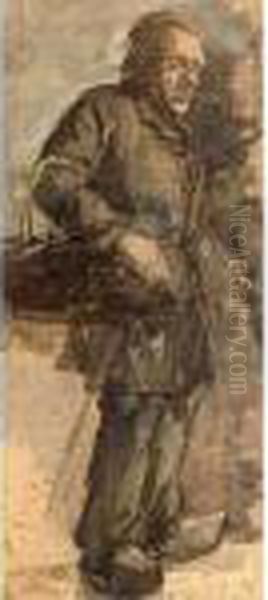 A Farmer With A Basket; Verso Study For This Work - view 1