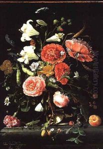 Still Life of Flowers in a Glass Vase by Jan Van Huysum