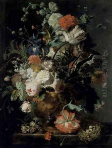Roses Flowers Carnations by Jan Van Huysum