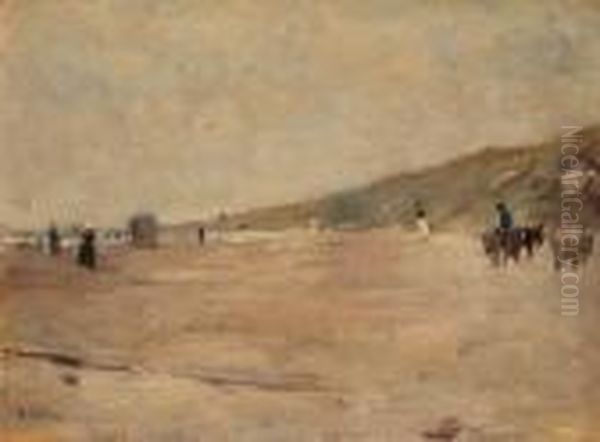 A Beachscene With Donkeyriders And Elegant Figures - view 1