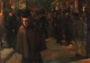 A Busy Street Scene At Night by Floris Arntzenius